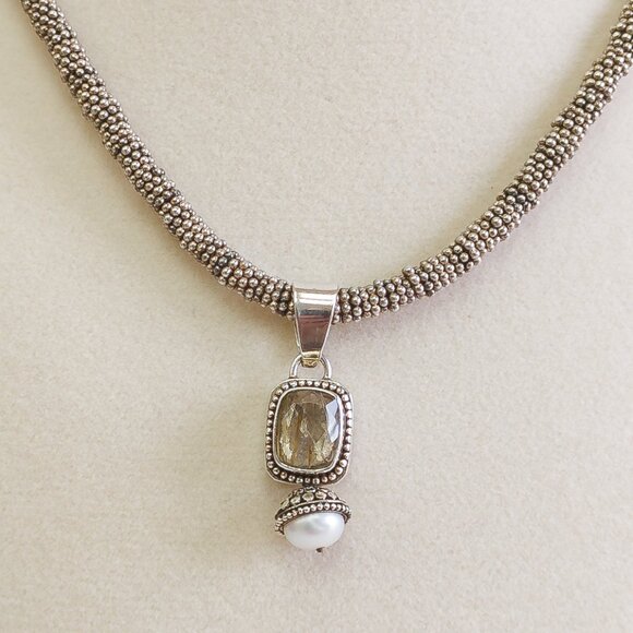 Lori Bonn Rutilated Quartz & Pearl Collar Necklace –...